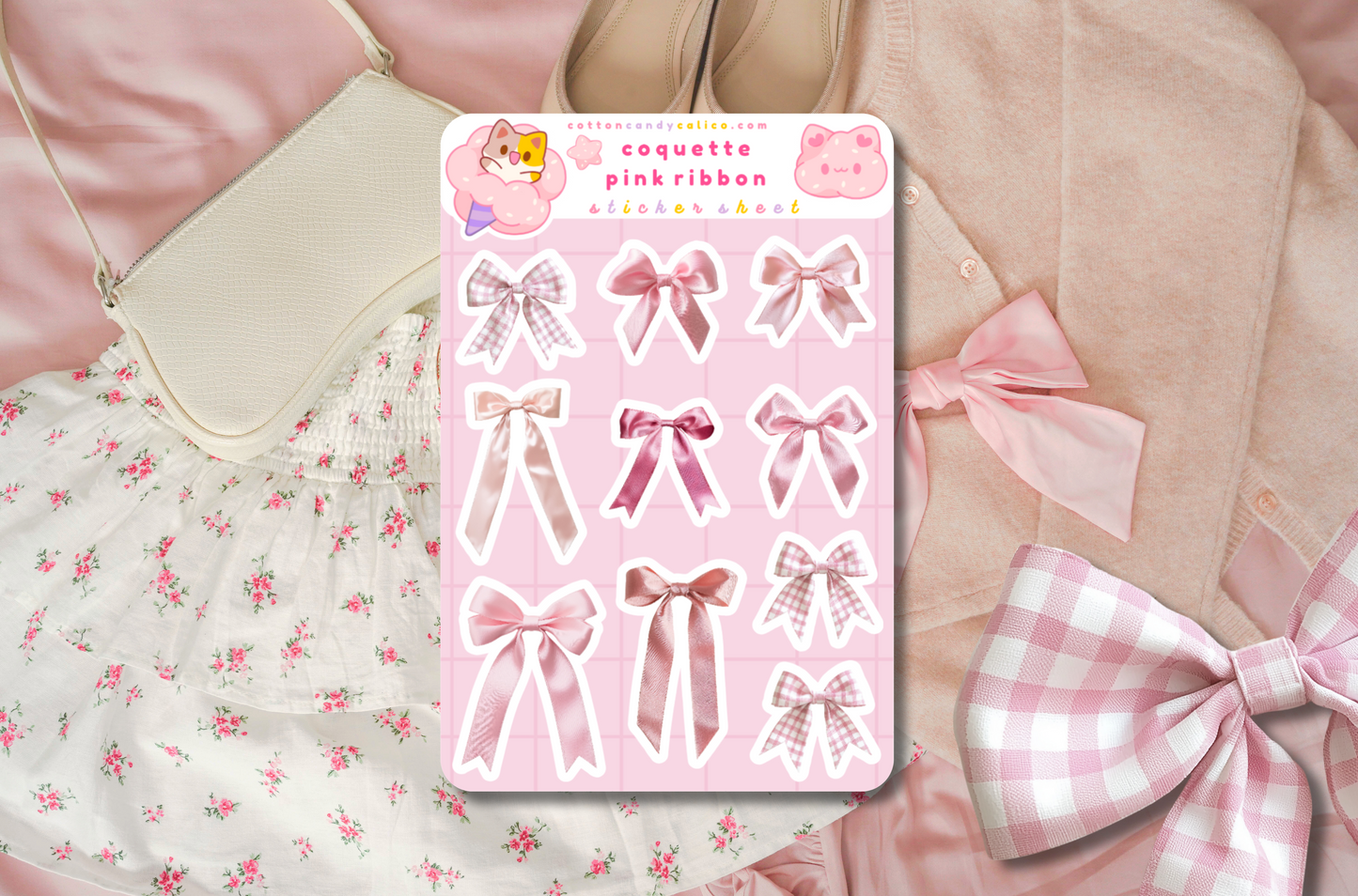 Coquette Pink Ribbons Sticker Sheet