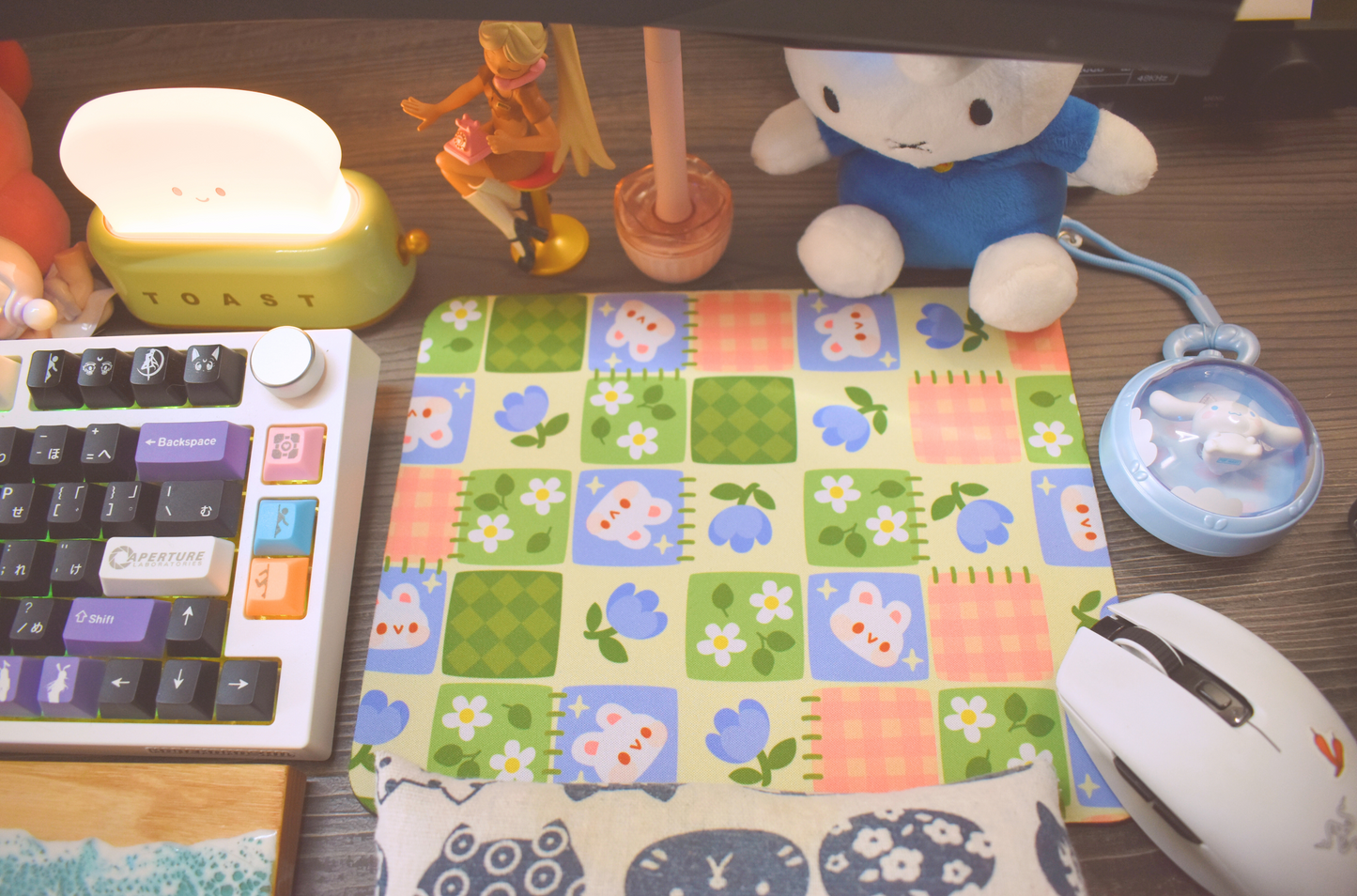 "Yuffie Chloe" Bunny Floral Patchwork Mouse Pad