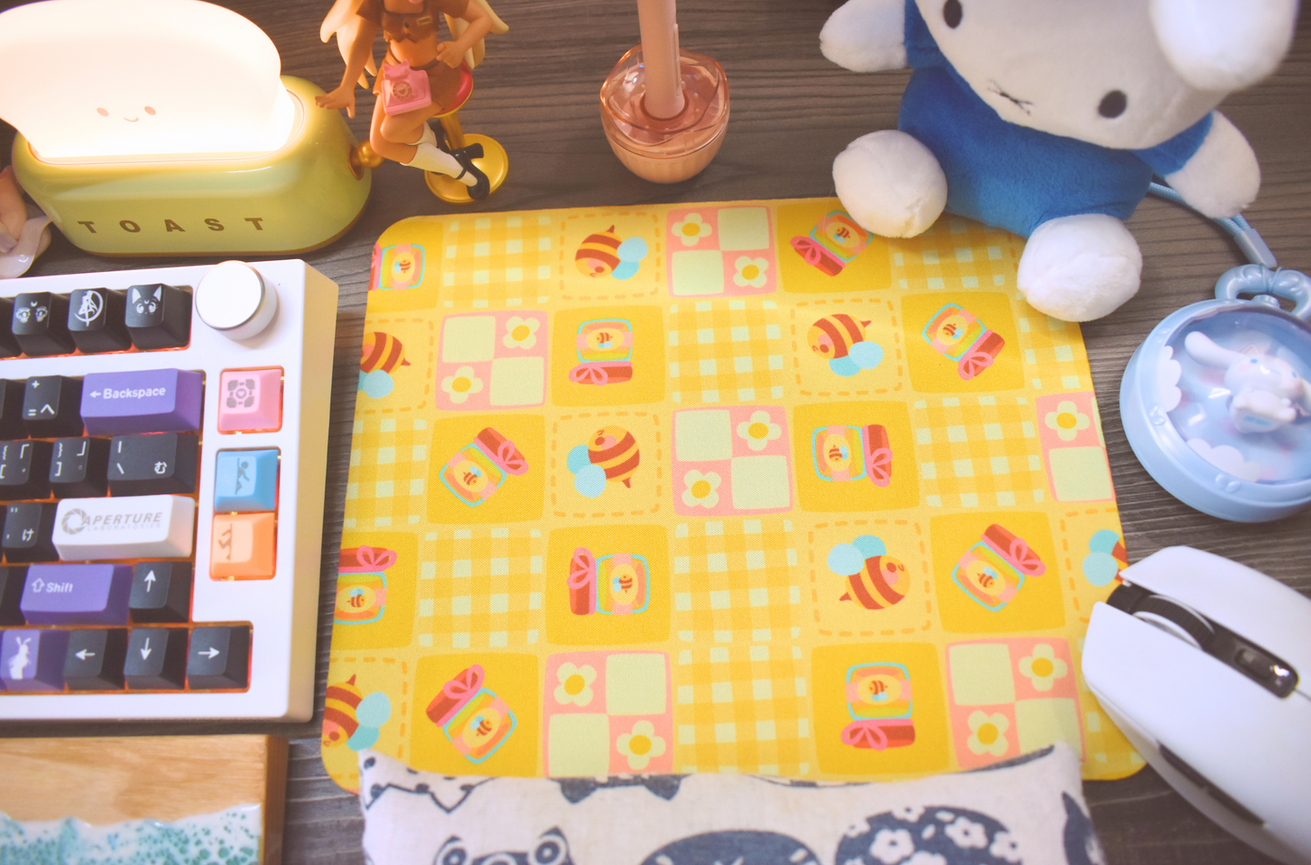 Honey Bee Gingham Checkered Mouse Pad