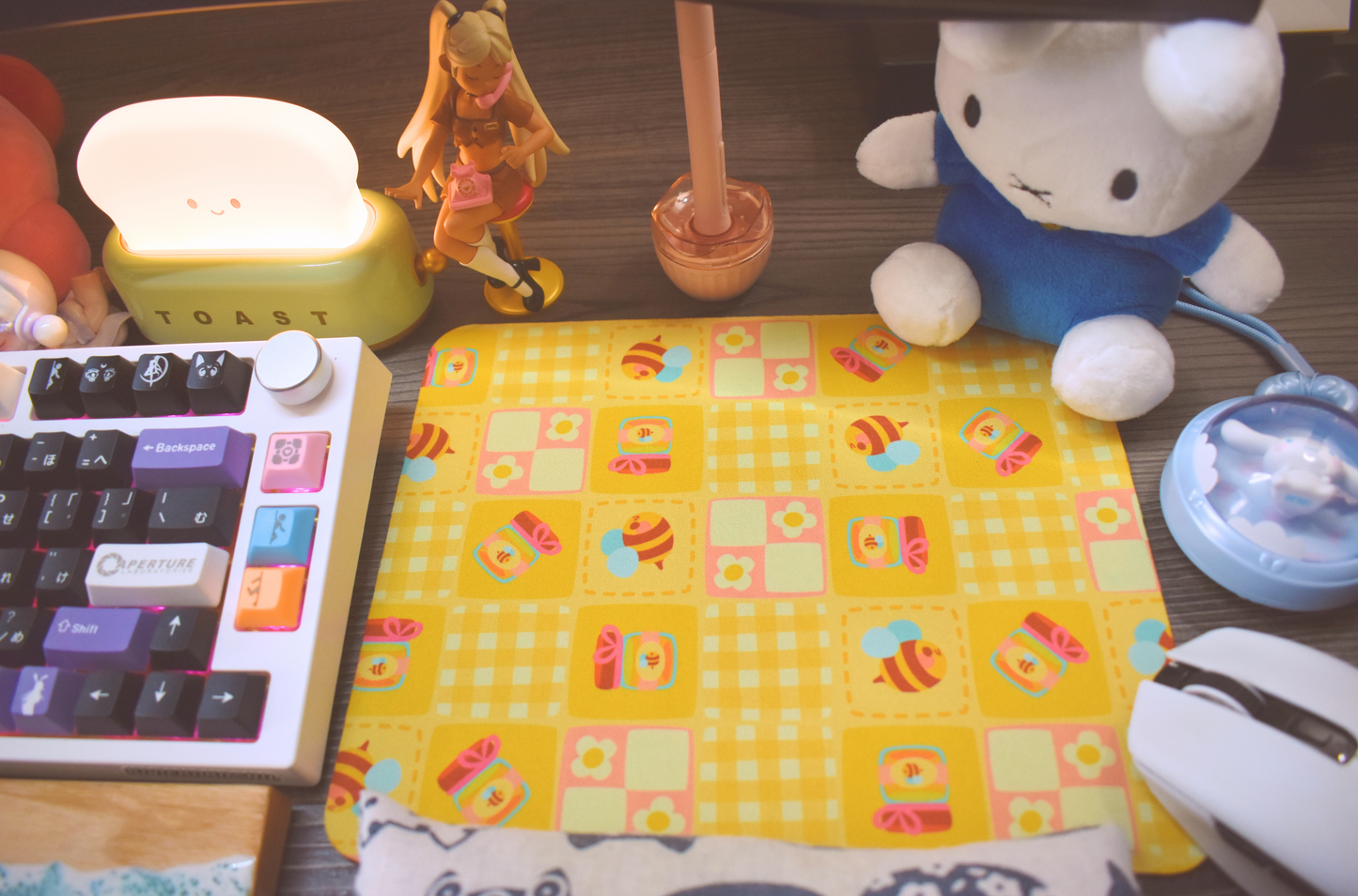 Honey Bee Gingham Checkered Mouse Pad