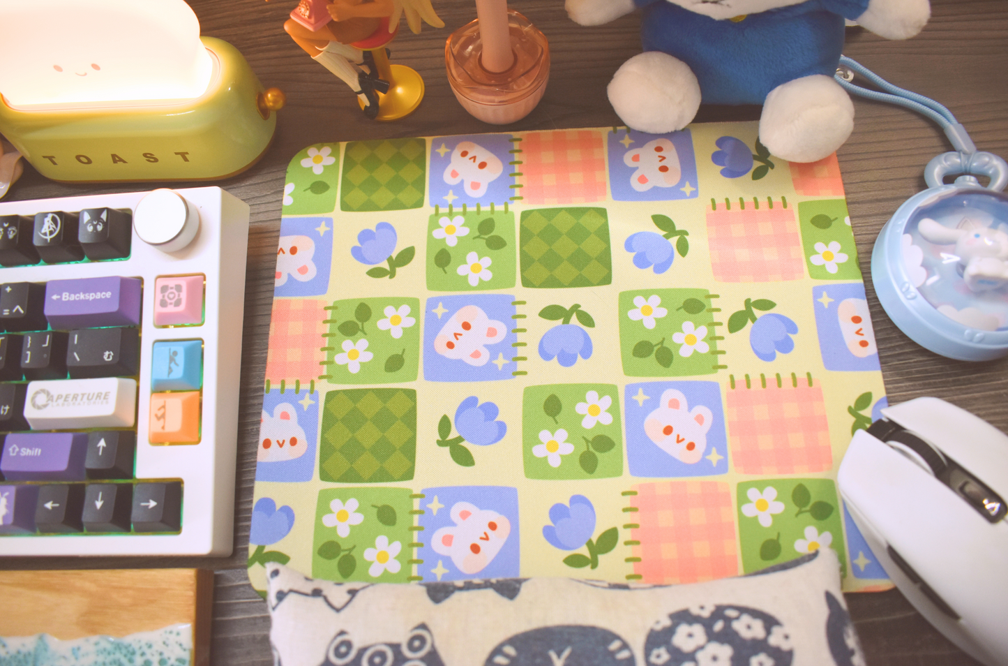"Yuffie Chloe" Bunny Floral Patchwork Mouse Pad