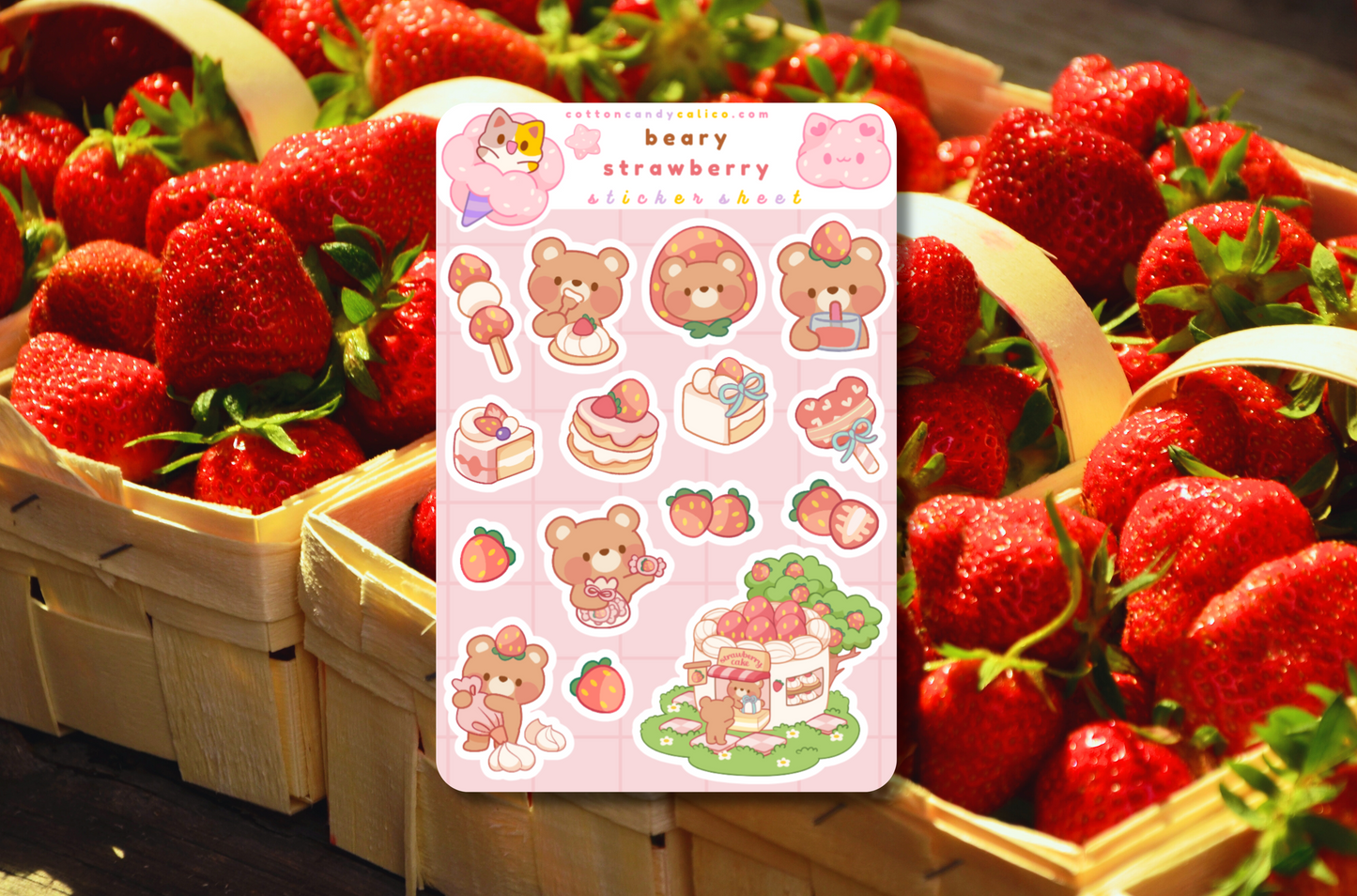 Beary Strawberry Sticker Sheet