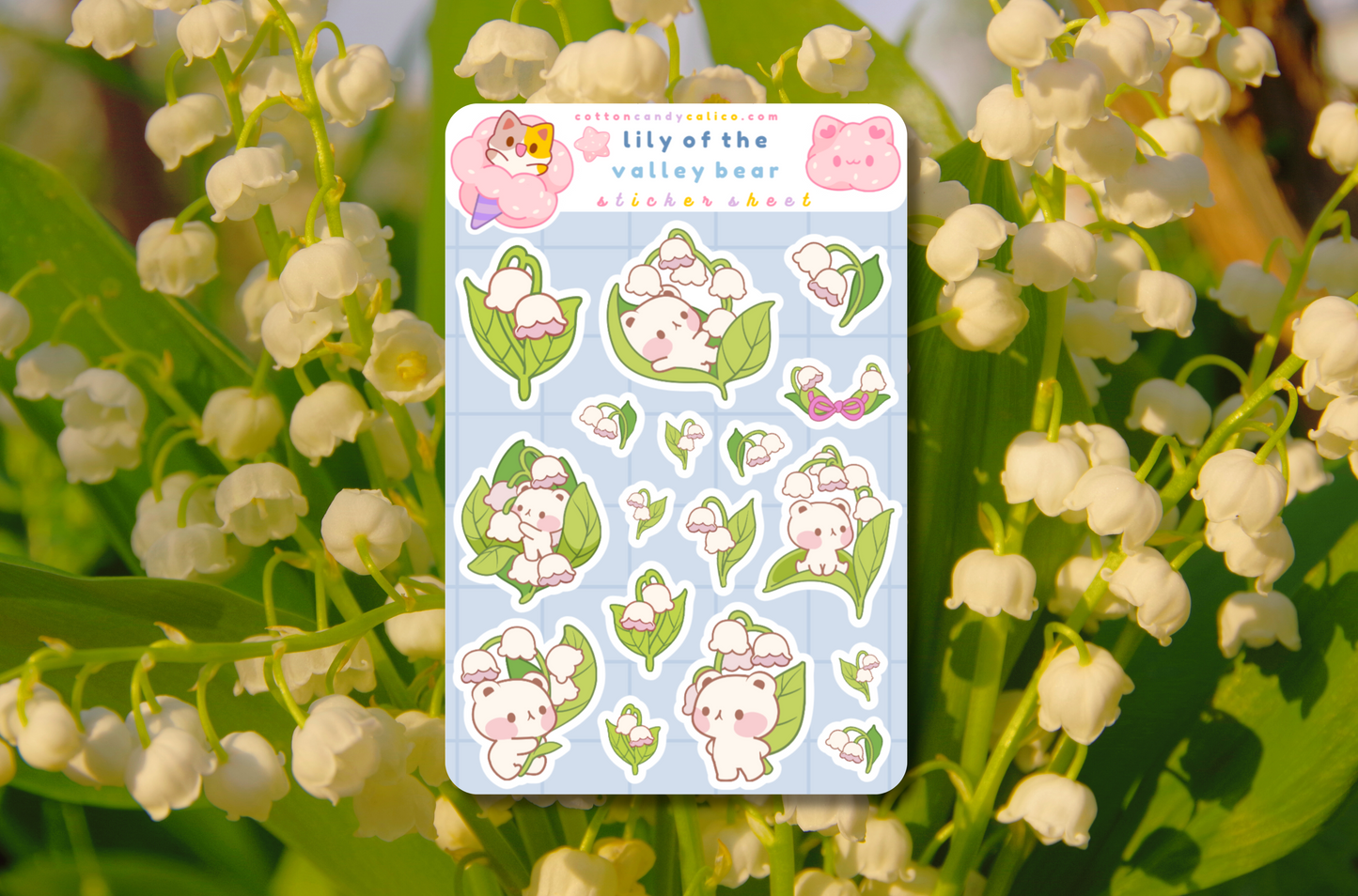 Lily of the Valley Bear Sticker Sheet