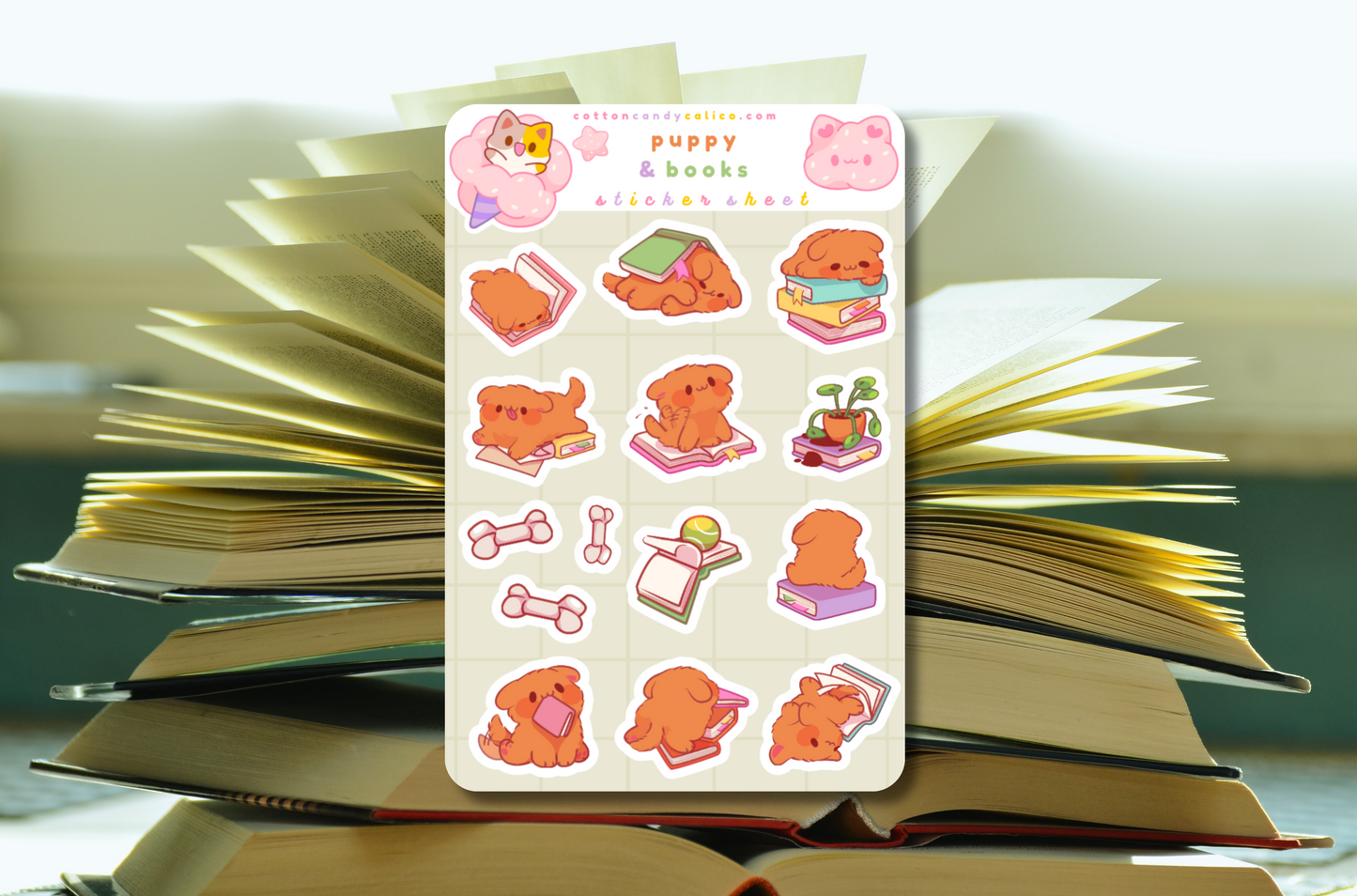 Puppy and Books Sticker Sheet