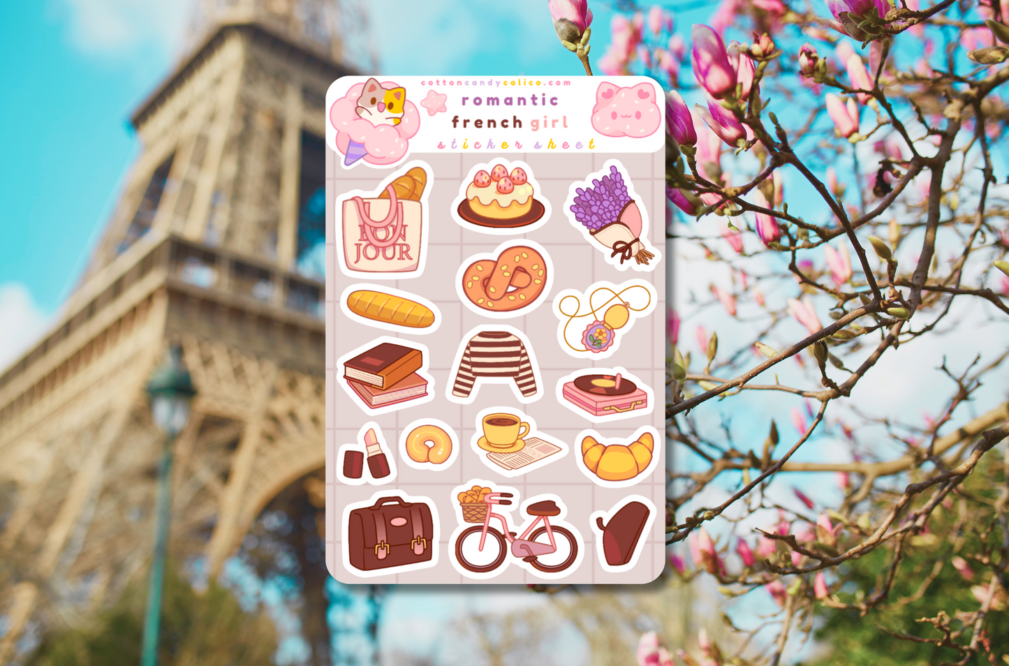 Romantic French Girl Sticker Sheet