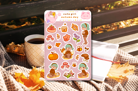 Cute Girl Autumn Day Sticker Sheets