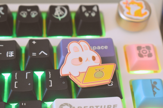 Busy Laptop Melon Bunny Hard Enamel Pin