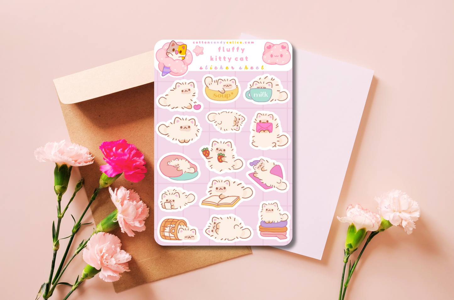 Fluffy Kitty Cat Sticker Sheet