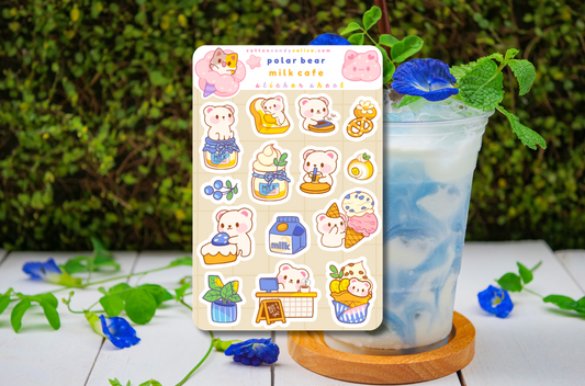 Polar Bear Milk Cafe Sticker Sheet