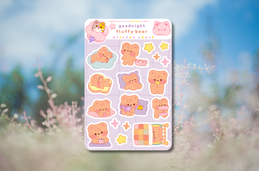 Goodnight Fluffy Bear Sticker Sheet