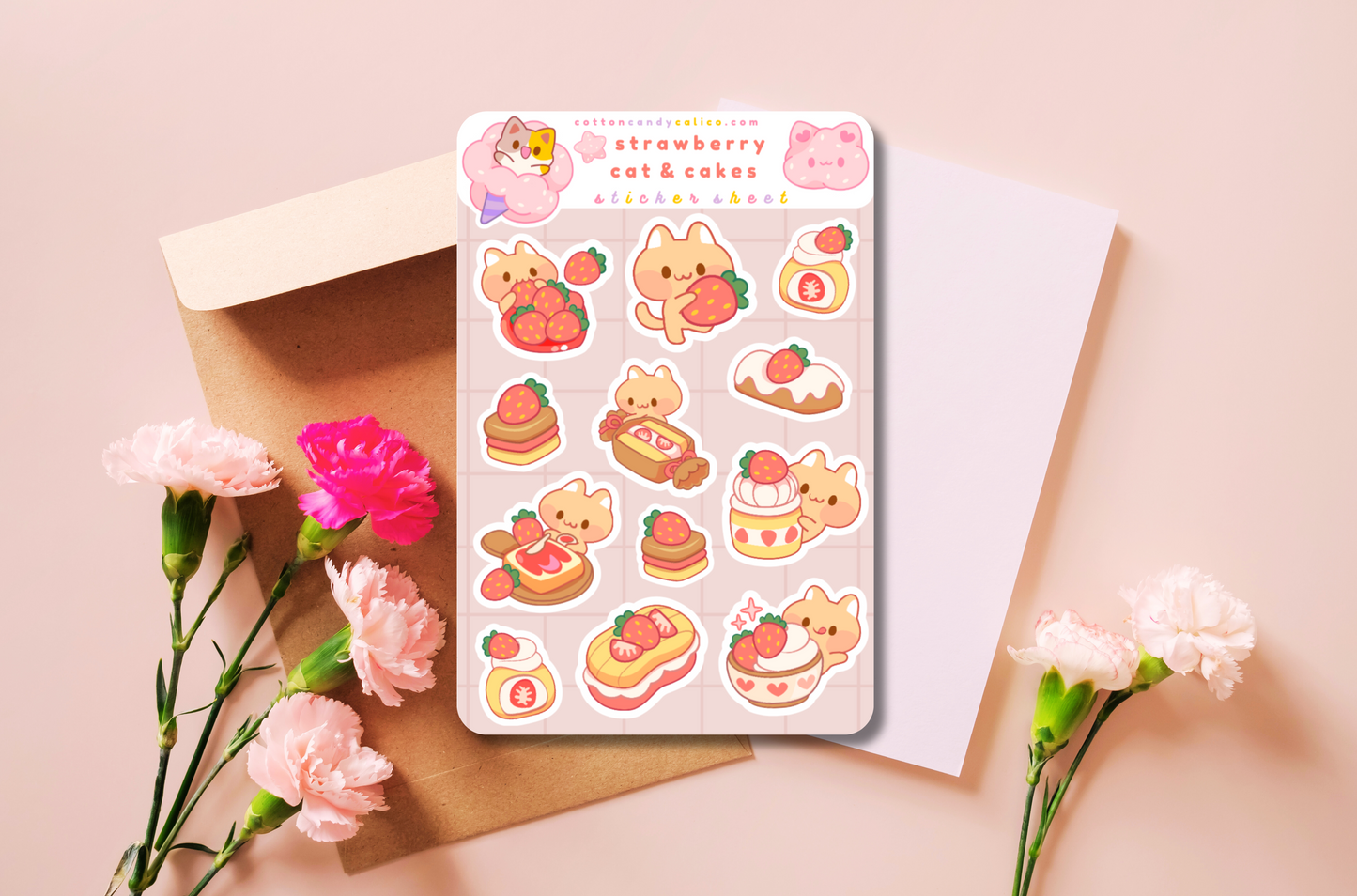 Strawberry Cat & Cakes Sticker Sheet (1/2)