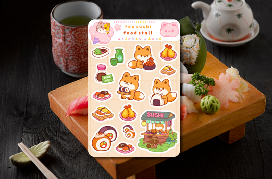 Fox Sushi Food Stall Sticker Sheet