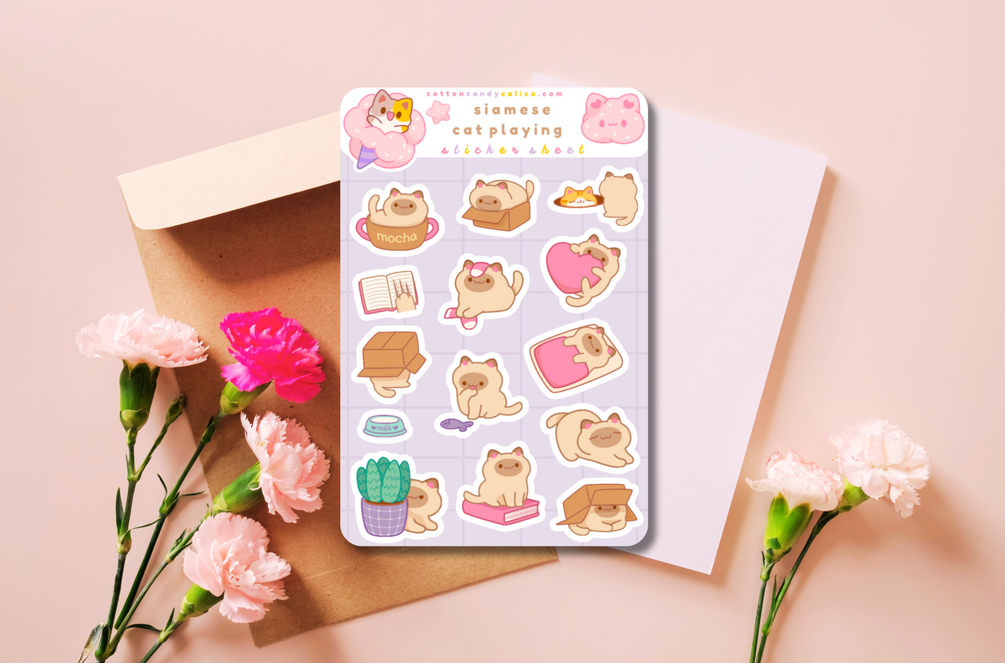 Siamese Cat Playing Sticker Sheet