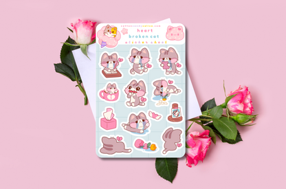 Heart Broken Cat Sticker Sheet