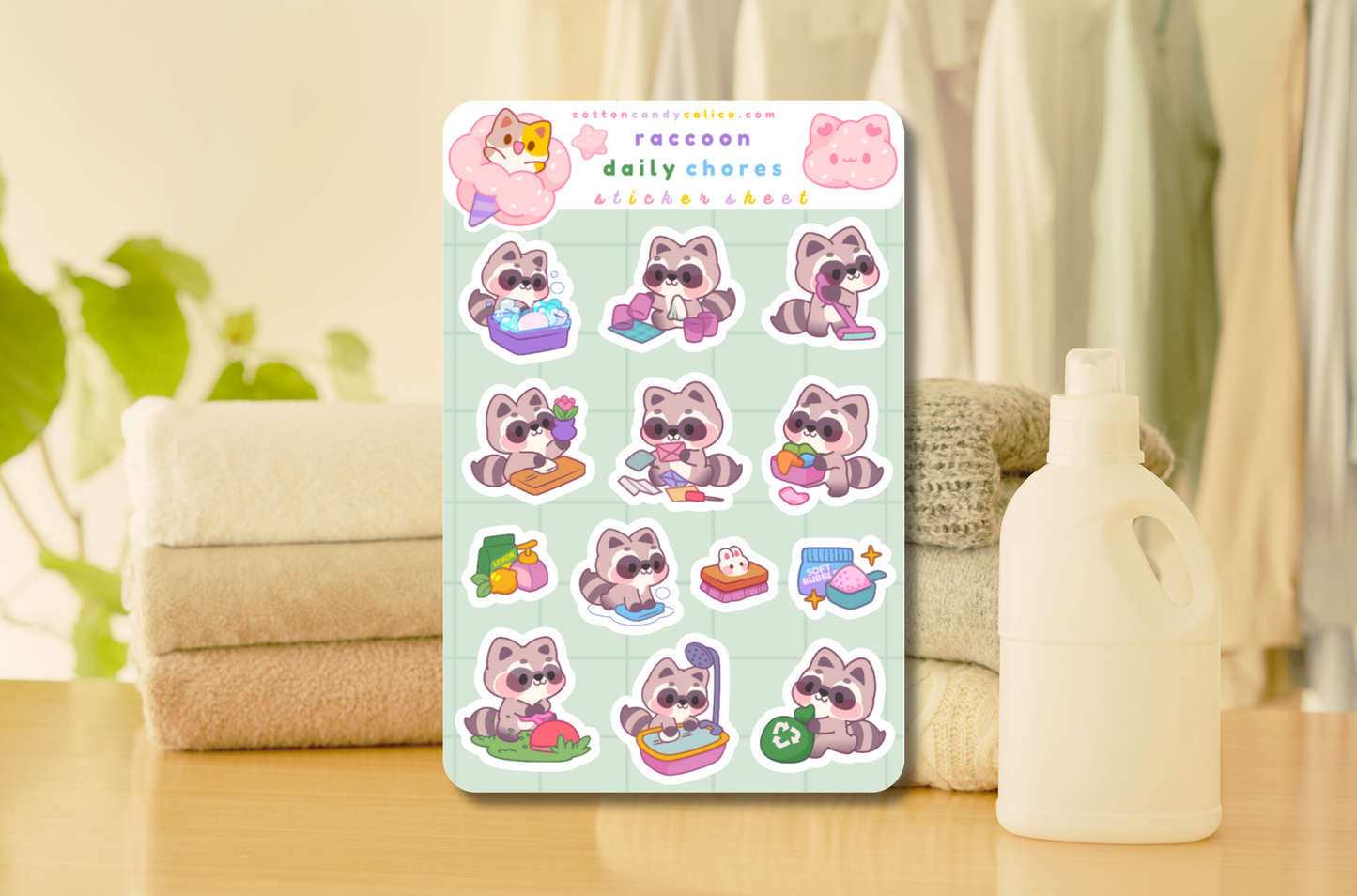 Raccoon Daily Chores Sticker Sheet