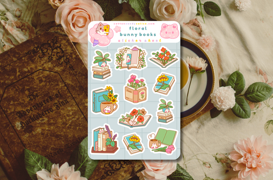 Floral Bunny Books Sticker Sheet