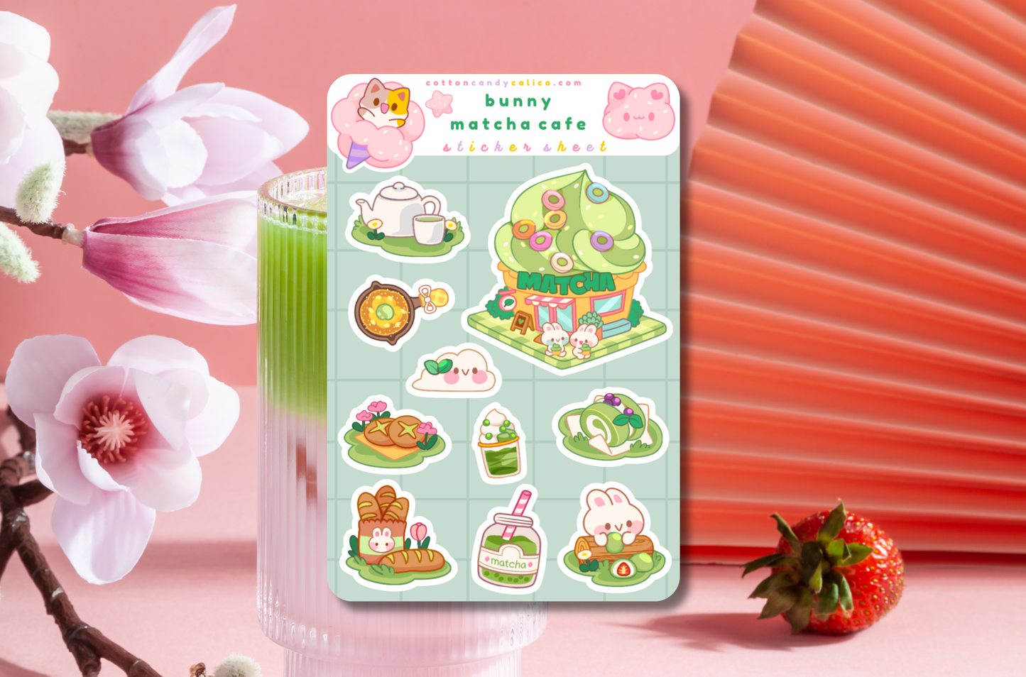 Bunny Matcha Cafe Sticker Sheet