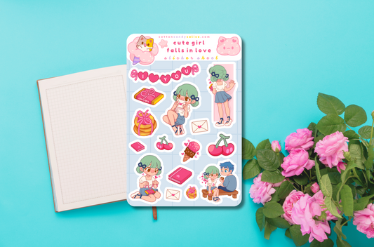 Cute Girl Falls in Love Sticker Sheet