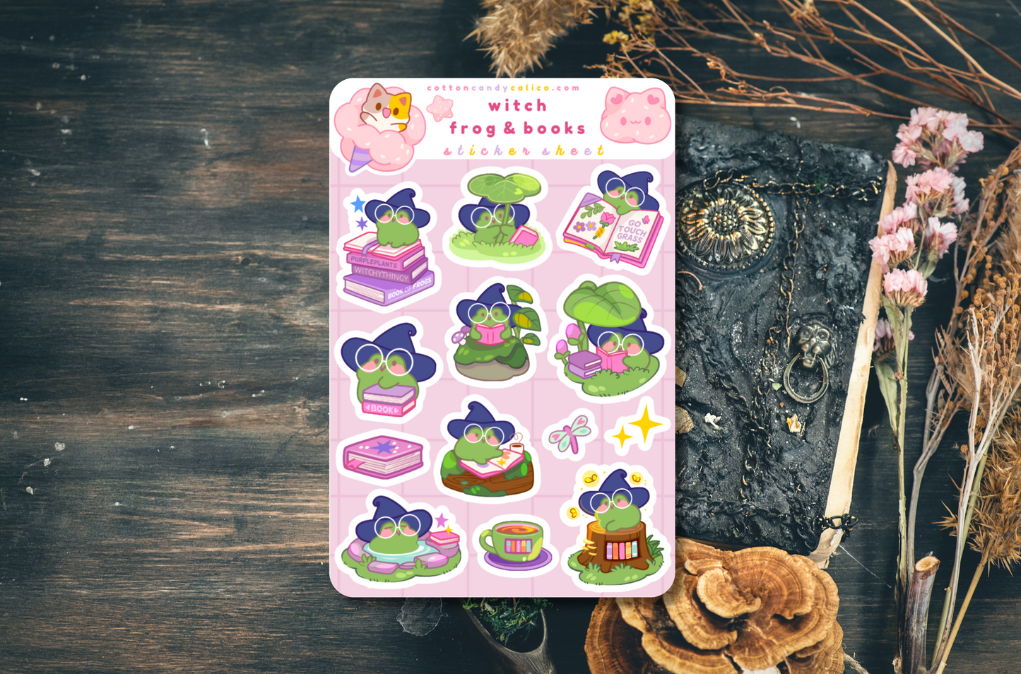 Witch Frog and Books Sticker Sheet