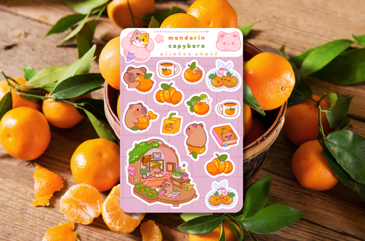 Mandarin Capybara Sticker Sheet