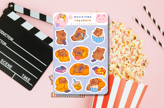 Movie Time Capybara Sticker Sheet