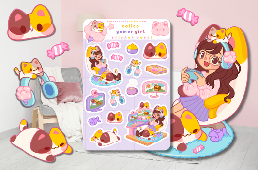 Calico Gamer Girl Sticker Sheet