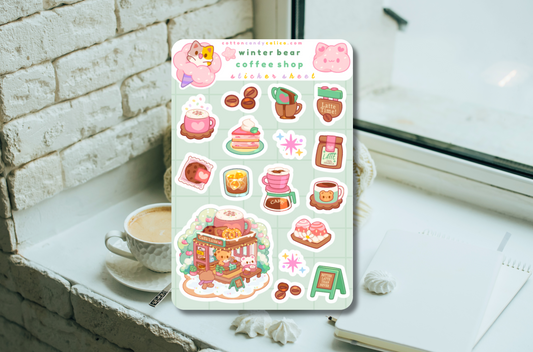 Winter Bear Coffee Shop Sticker Sheet