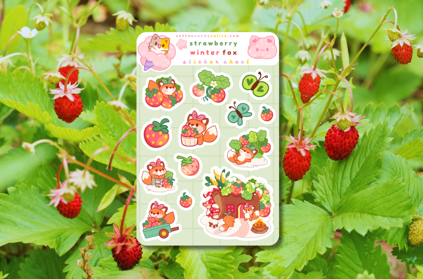 Strawberry Winter Fox Sticker Sheet