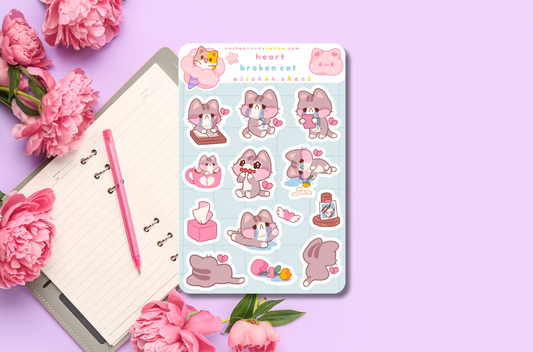 Heart Broken Cat Sticker Sheet