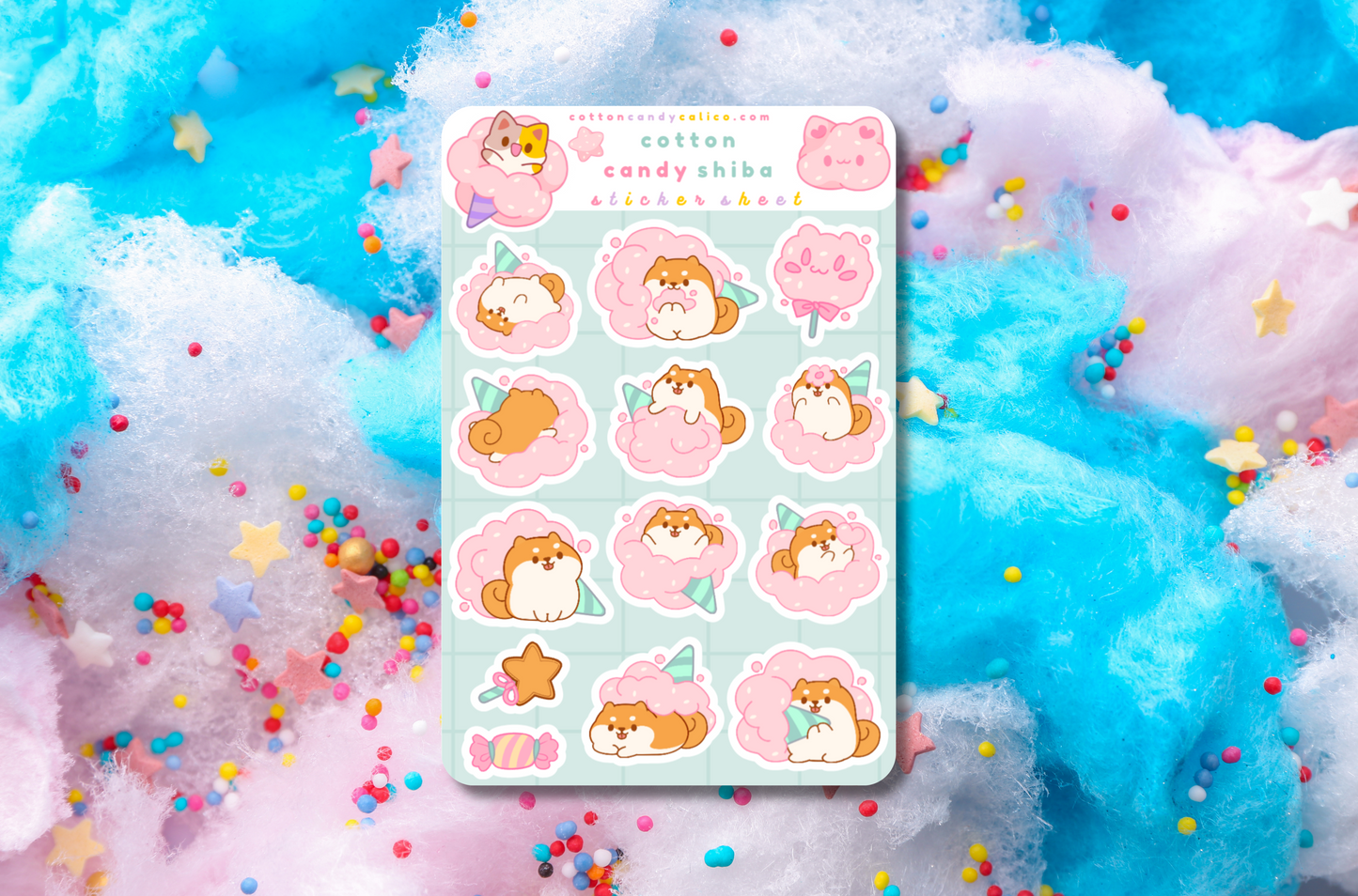 Cotton Candy Shiba Inu Sticker Sheet