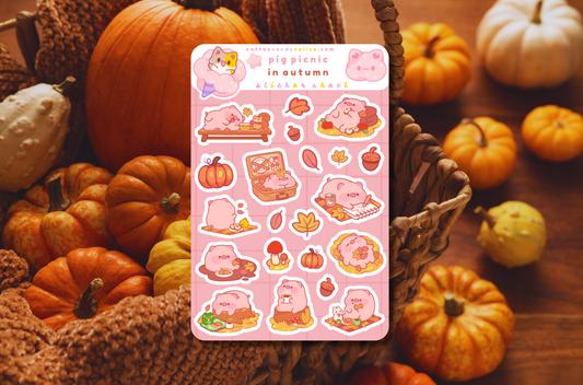 Pigs Picnic in Autumn Sticker Sheet
