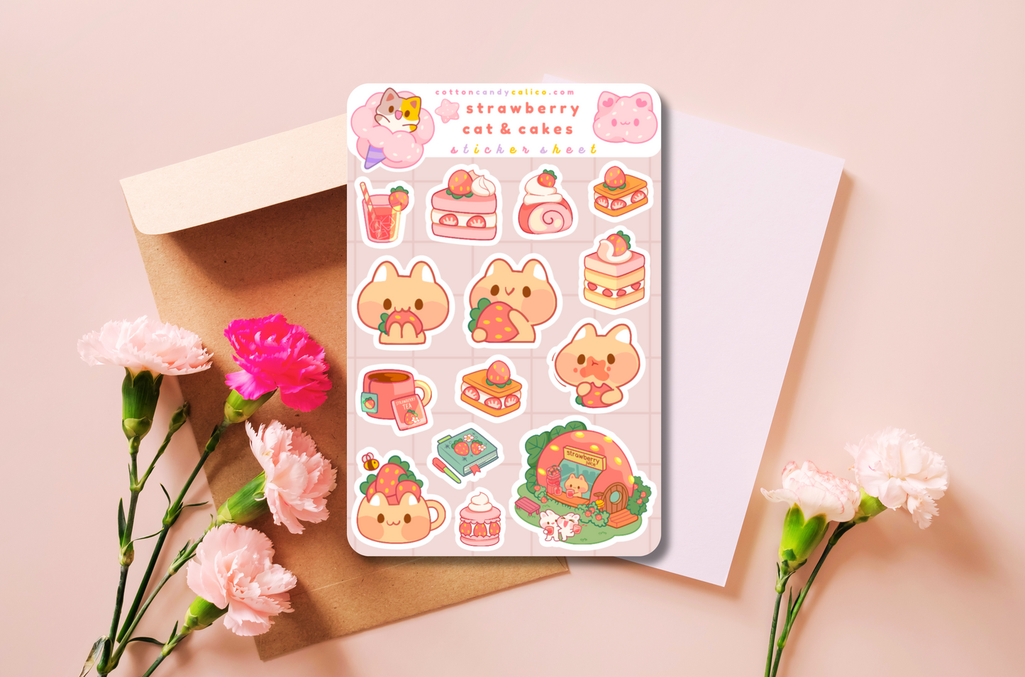 Strawberry Cat & Cakes Sticker Sheet (2/2)